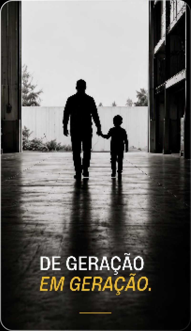 Pai e filho de mãos dadas em um galpão — De geração em geração